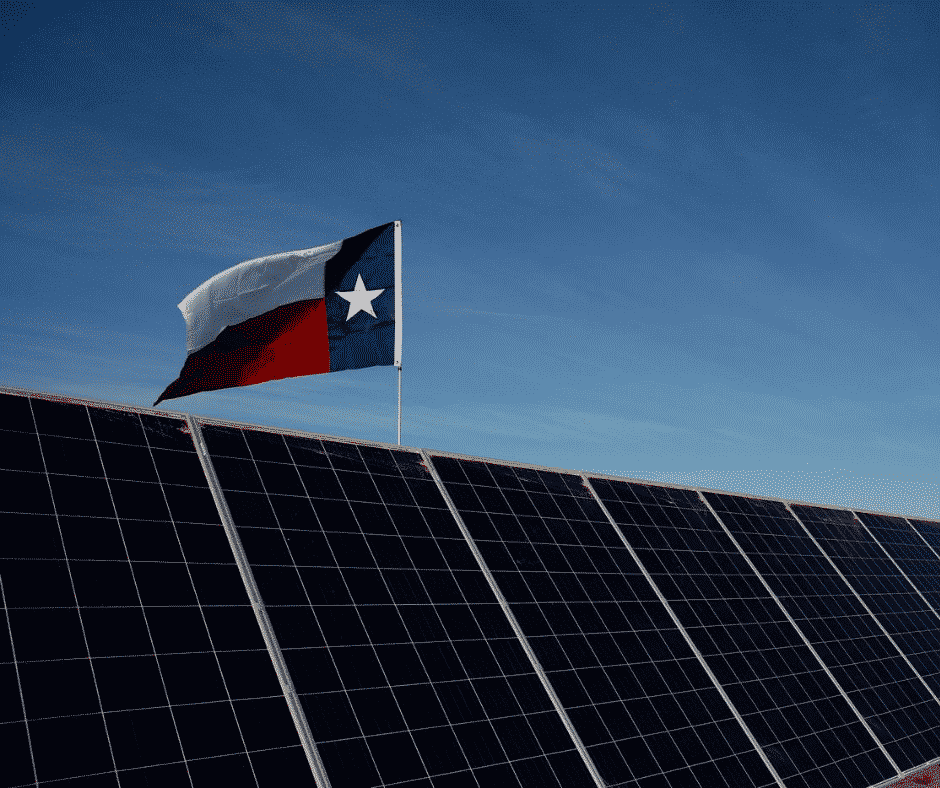 Texas Flag Flying over Solar Panels