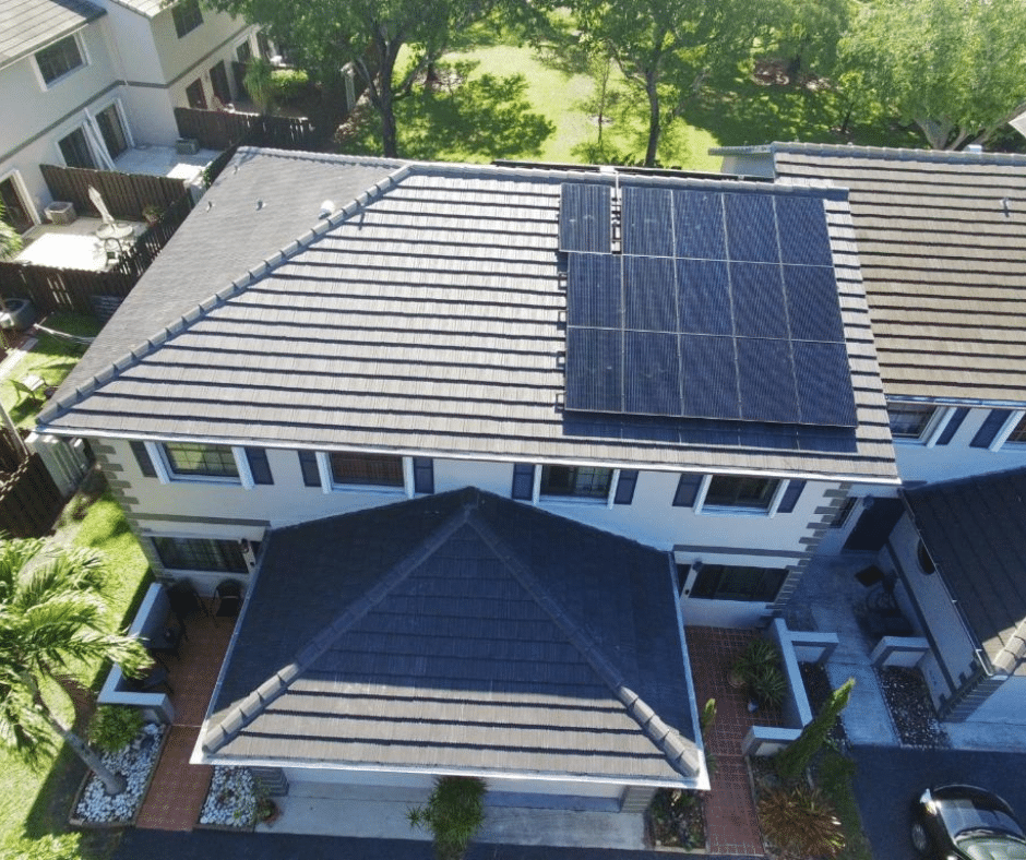 close aerial view of solar panels