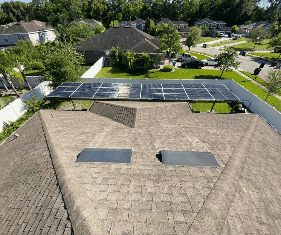 top angle view of solar panels on a gazebo