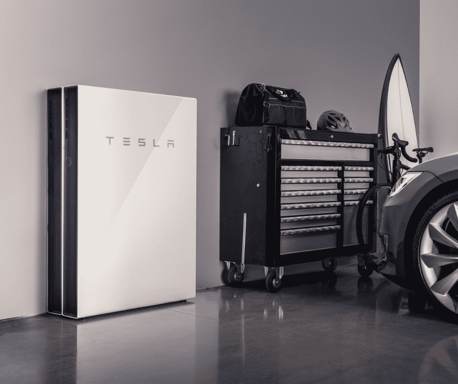 single tesla powerwall in a garage