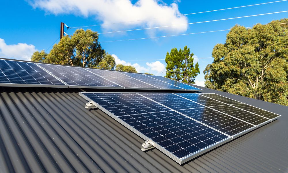 close up of solar panels on a dark gray roof