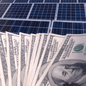 one hundred dollar bills and solar panels