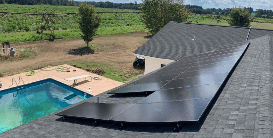 angled view of solar panels on a rooftop