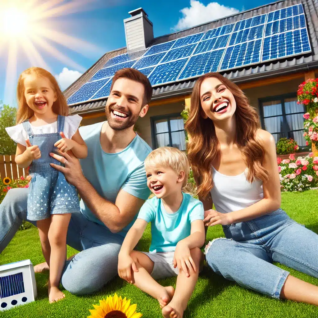 Happy Family With Solar Home