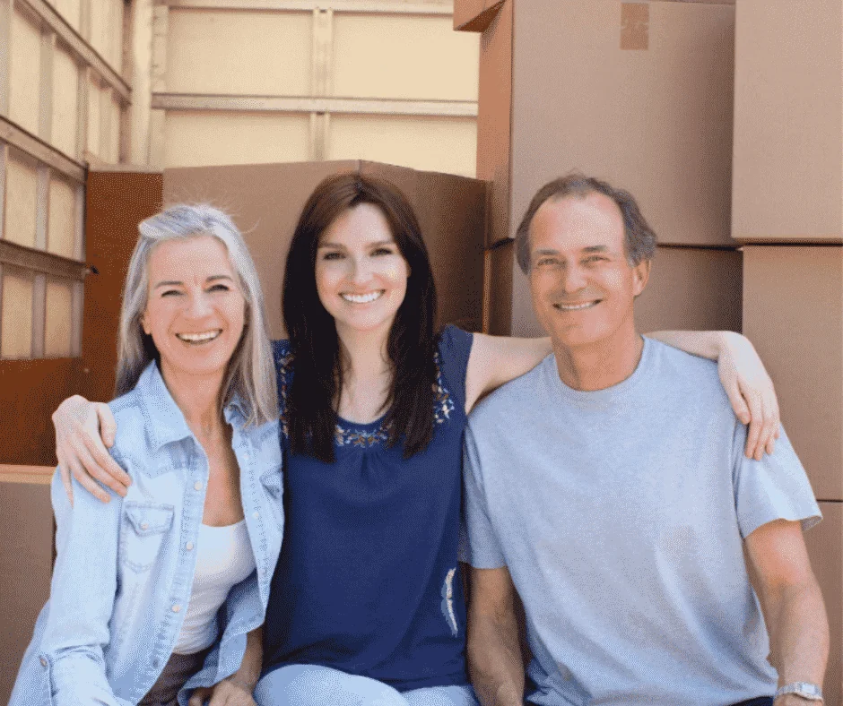 Adults moving home with parents Family of six smiling with solar panels